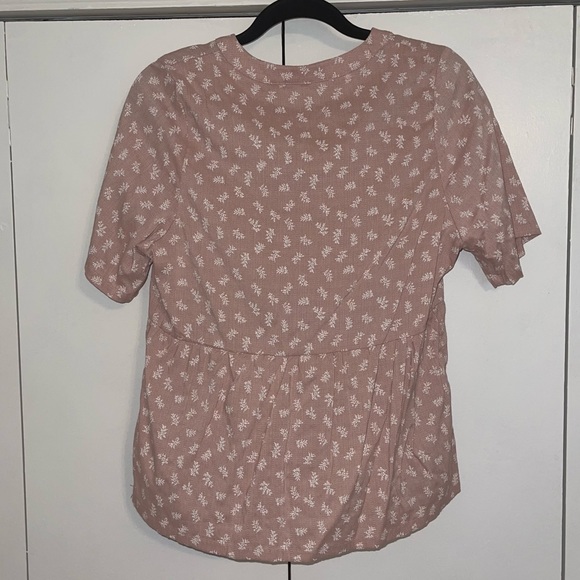 Mauve Floral Linen Peplum Shirt - Picture 3 of 3